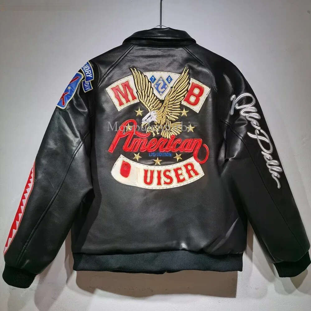 Pelle Pelle Designer Jacket Diamond Encrusted Eagle Leather Jacket Wide Sheep Leather Windbreak Bomber 1978 Limited Edition Luxury Mens Jacket 4Aa