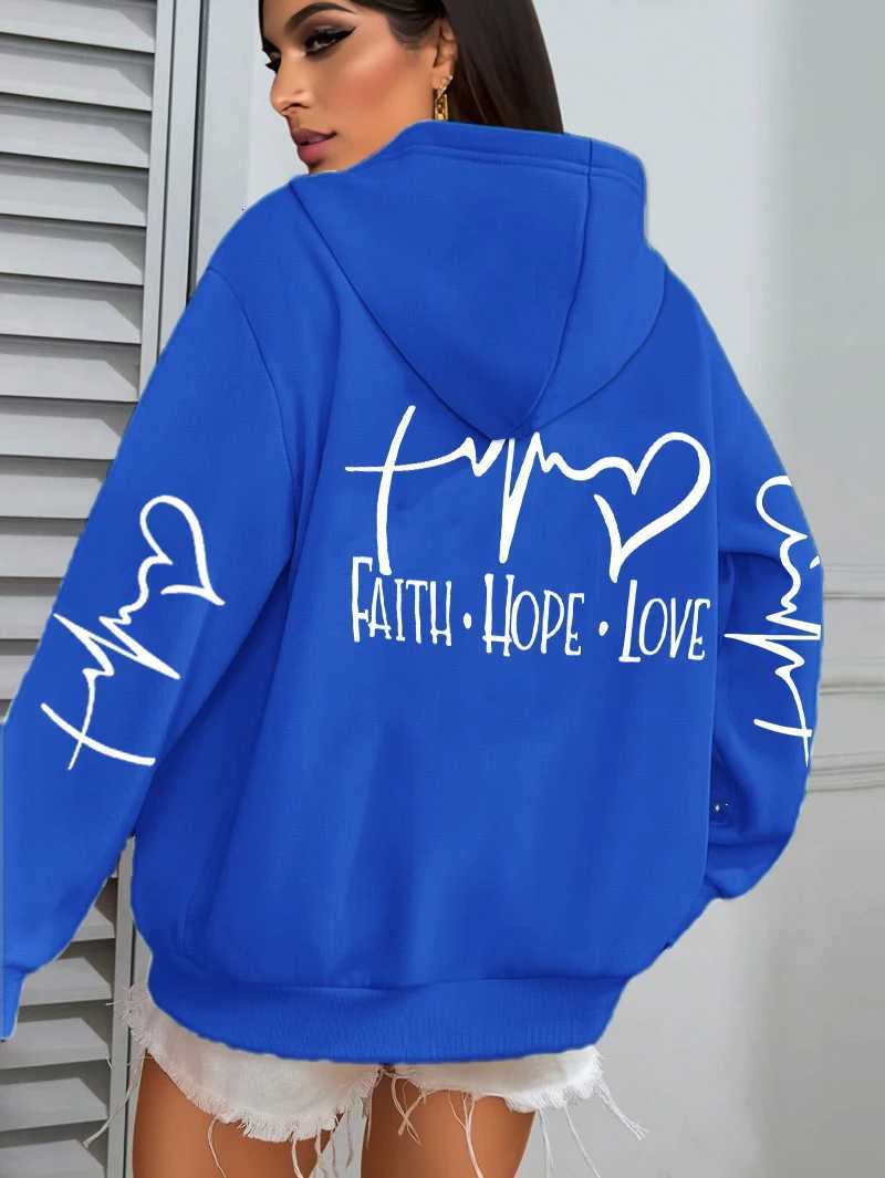 Faith Hope Love Letter Graphic Printed Women Hoodies Fleece Harajuku Hoody Casual Loose Y2K Clothes Pocket Autumn PulloverZ250918