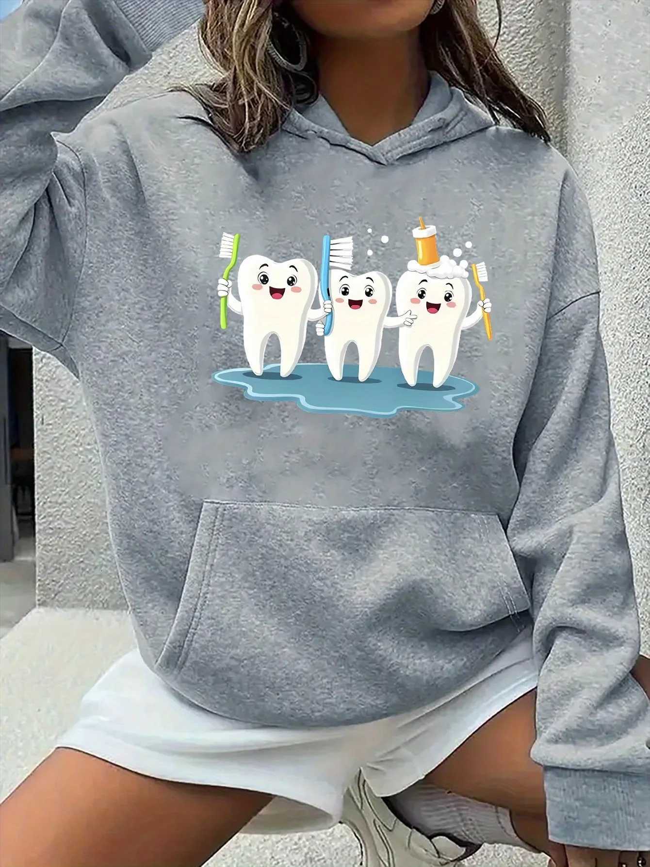 2025 WomenS Cute Tooth Graphic Hoodie Casual Wear Hoodie Cute Graphic Hoodie Warm Pullovers Autumn Winter HoodieZ250918