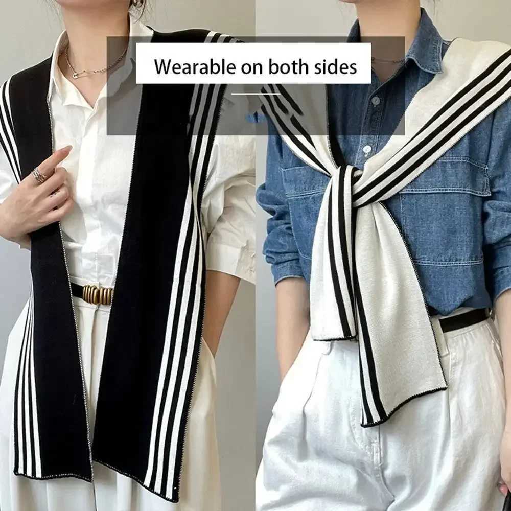 DAILOU Wens Black and White Striped Spring and Autumn Knitted Fake Collar for Wearing A Small Shl Shirt Outside Y250918