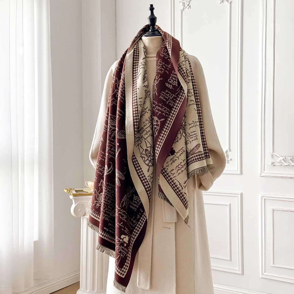 Luxury Winter Cashmere Scarf for Wen Insect Print Warm Shl Thick Blanket Wr Stylish Design Y250918