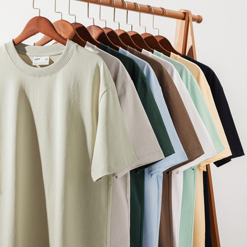 240g Heavyweight American Vintage Short-Sleeve T-Shirt: Solid Color, Minimalist, Summer Cotton Crew Neck, Unisex Layering Top-10D