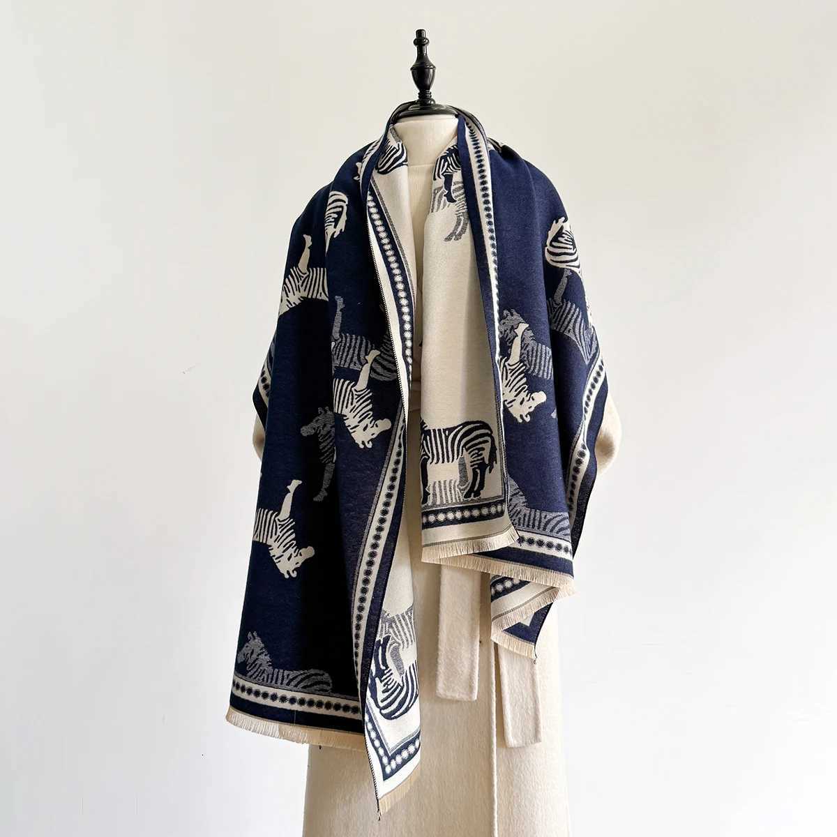 Wen Luxury Warm Cashmere Poncho Shl Scarves Zebra Print Thick Winter Blanket Wr Casual Hijab Stole Scarf Y250918