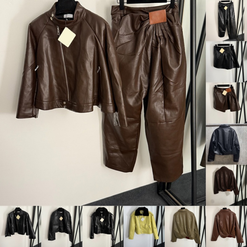 Luxury Pu Leather Jacket For Women Designer High Waist Mini Skirt Pants Brand Autumn Spring Cool Motorcycle Street Style Outerwear