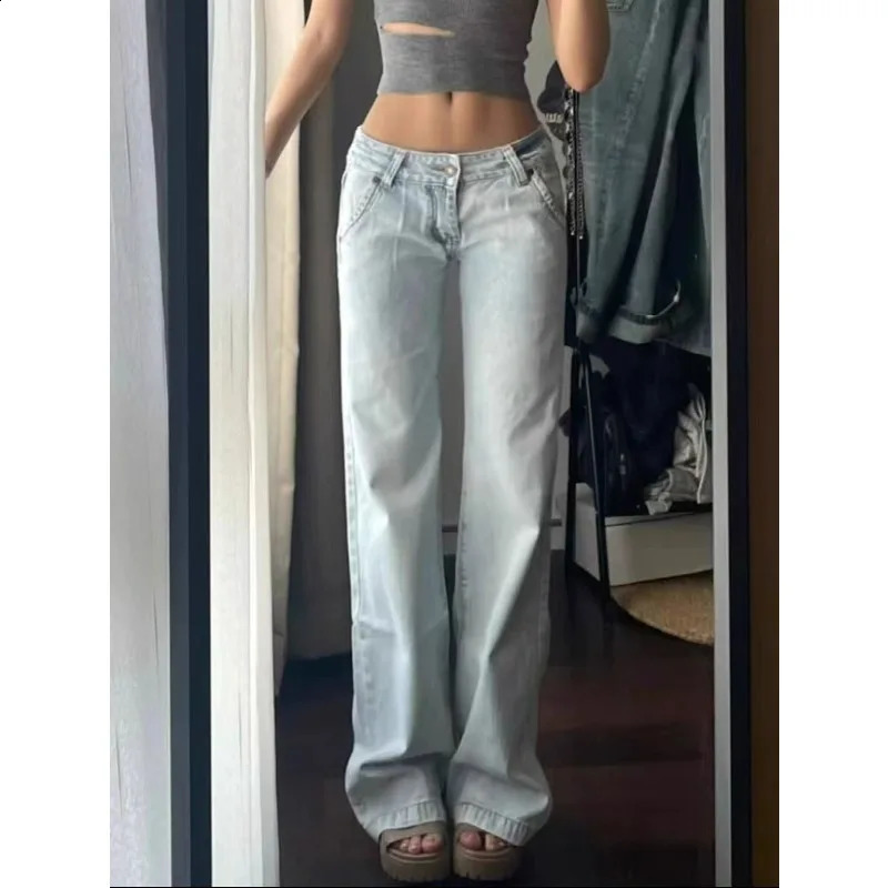 Womens High Waisted Light Colored Jeans Street Style Cool Girl Wide Leg Baggy Pants Female Casual Thin Denim Trousers Z260313