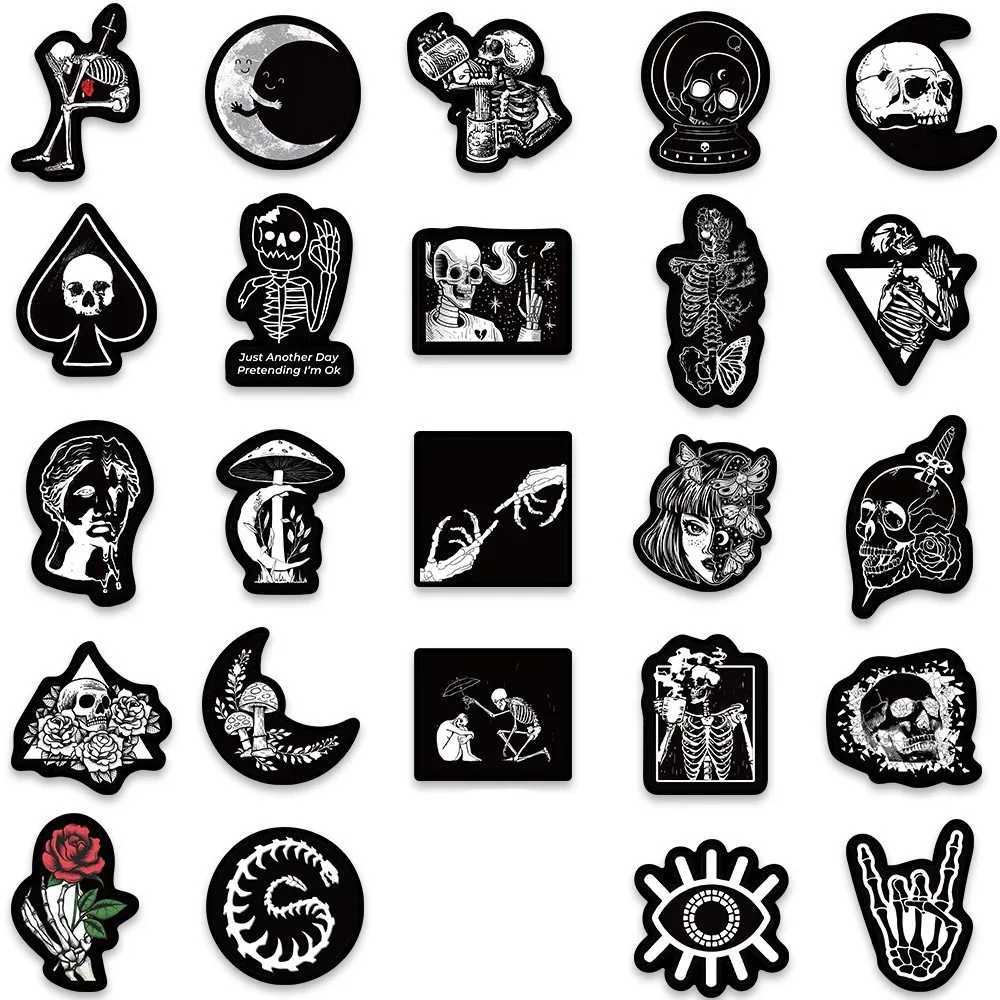 50pcs Cool Punk Gothic Darkness Skull Graffiti Stickers For Laptop Phone Guitar Luggage Diary Waterproof Vinyl Decals C250918