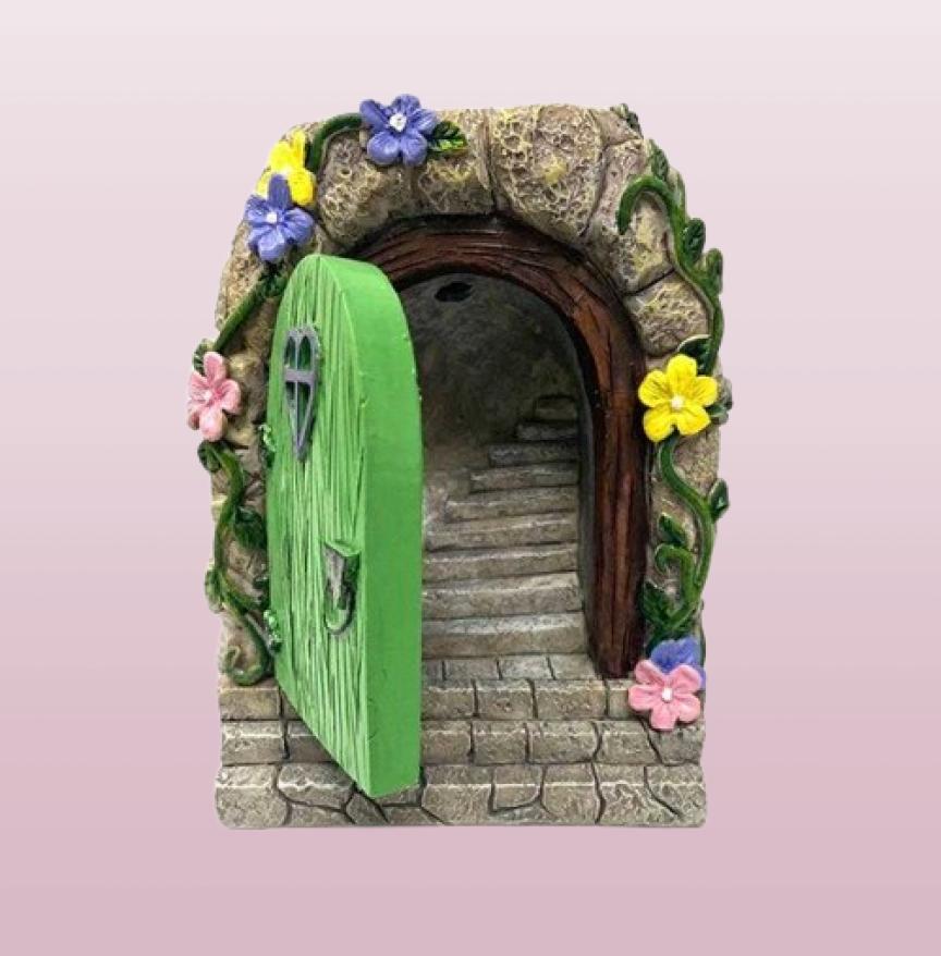 Fairy Garden Solar Stone Door Resin Ornament HandPainted Statue For Garden Courtyard Lawn Decoration Trees Flower Beds Q08113202198