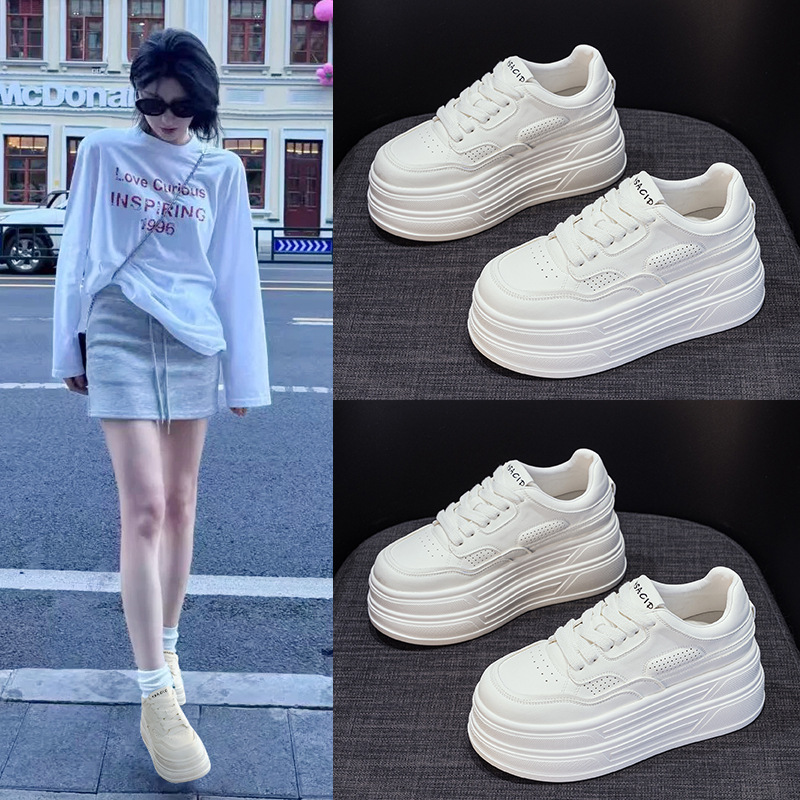 Sneakers For Women Casual Shoes Autumn New Thick Soled Flat Height Increasing Casual Sports Shoes Big White Shoes Ddmysaturn