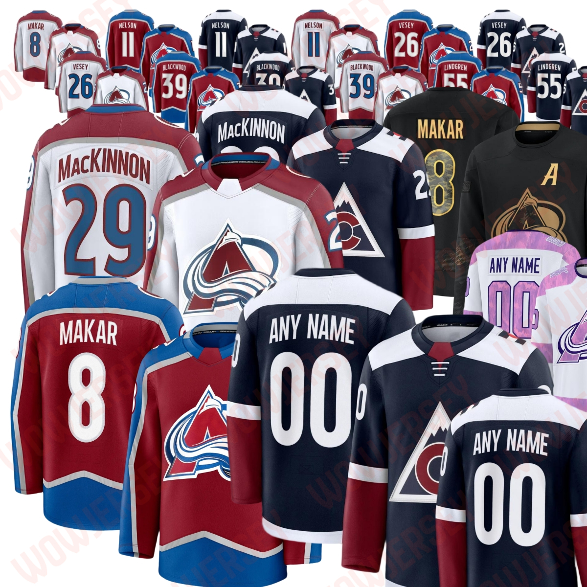 #29 Nathan MacKinnon colorado hockey jersey avalanches jersey #8 Cale Makar Brent Burns Gabriel Landeskog Mackenzie Blackwood Valeri Nichushkin Devon Toew