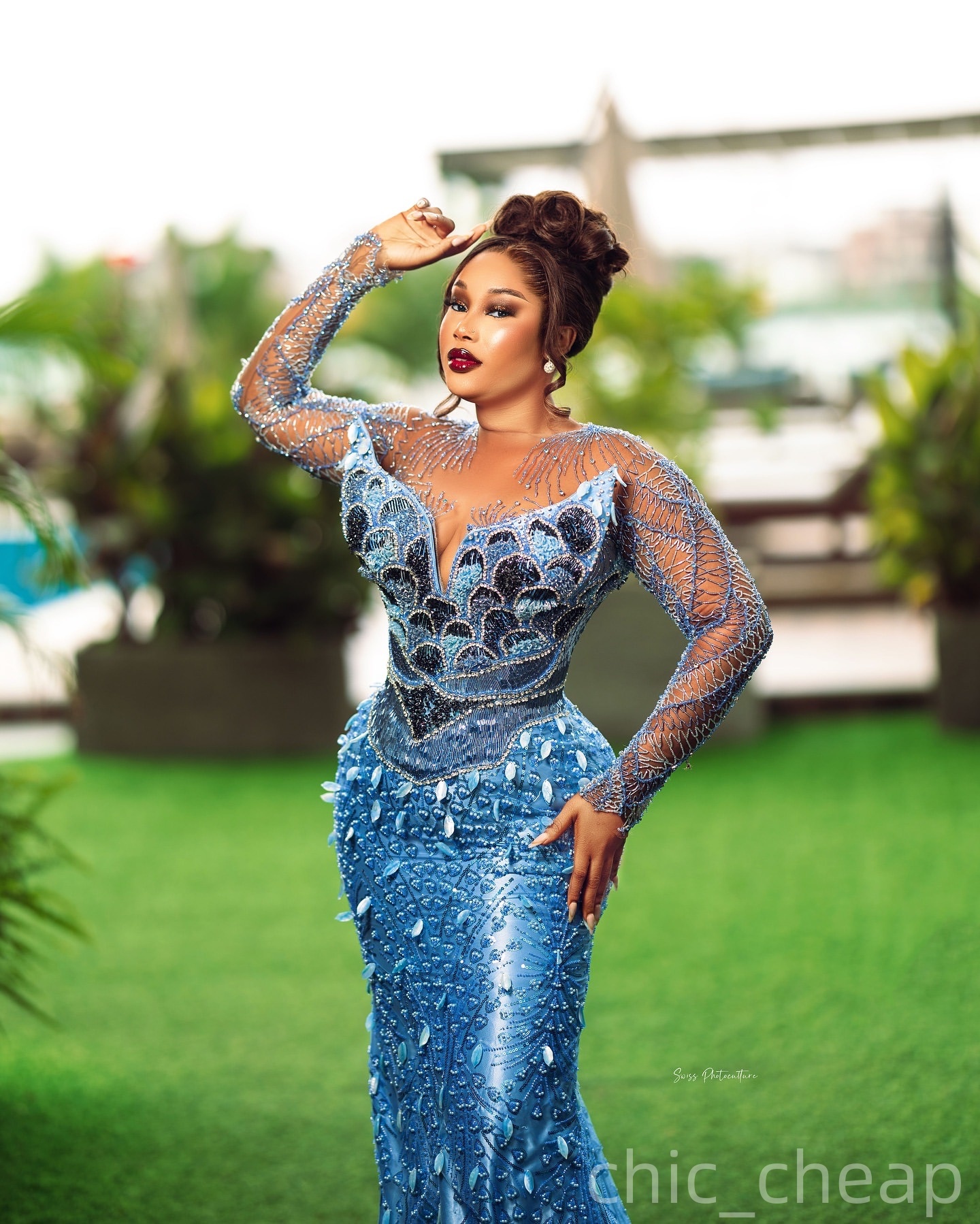 Blue Mermaid Prom Dresses 2025 Beaded Sequined Crystals Sequined Evening Formal Party Second Birthday Engagement Gowns Plus Size Dress For Special Occ