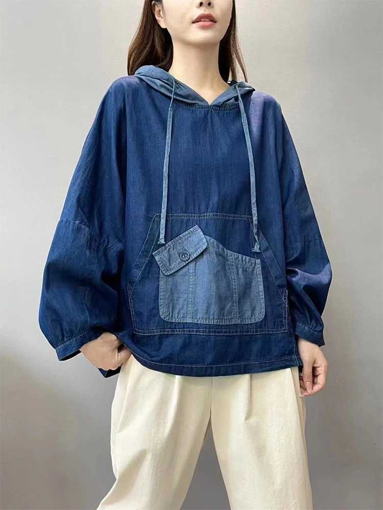 AmaxluluE 2025 Spring Fashion Denim Hoodies Women Vintage Hooded Classic Loose Sweatshirts Ladies Harajuku Casual Korean ClothesZ250918