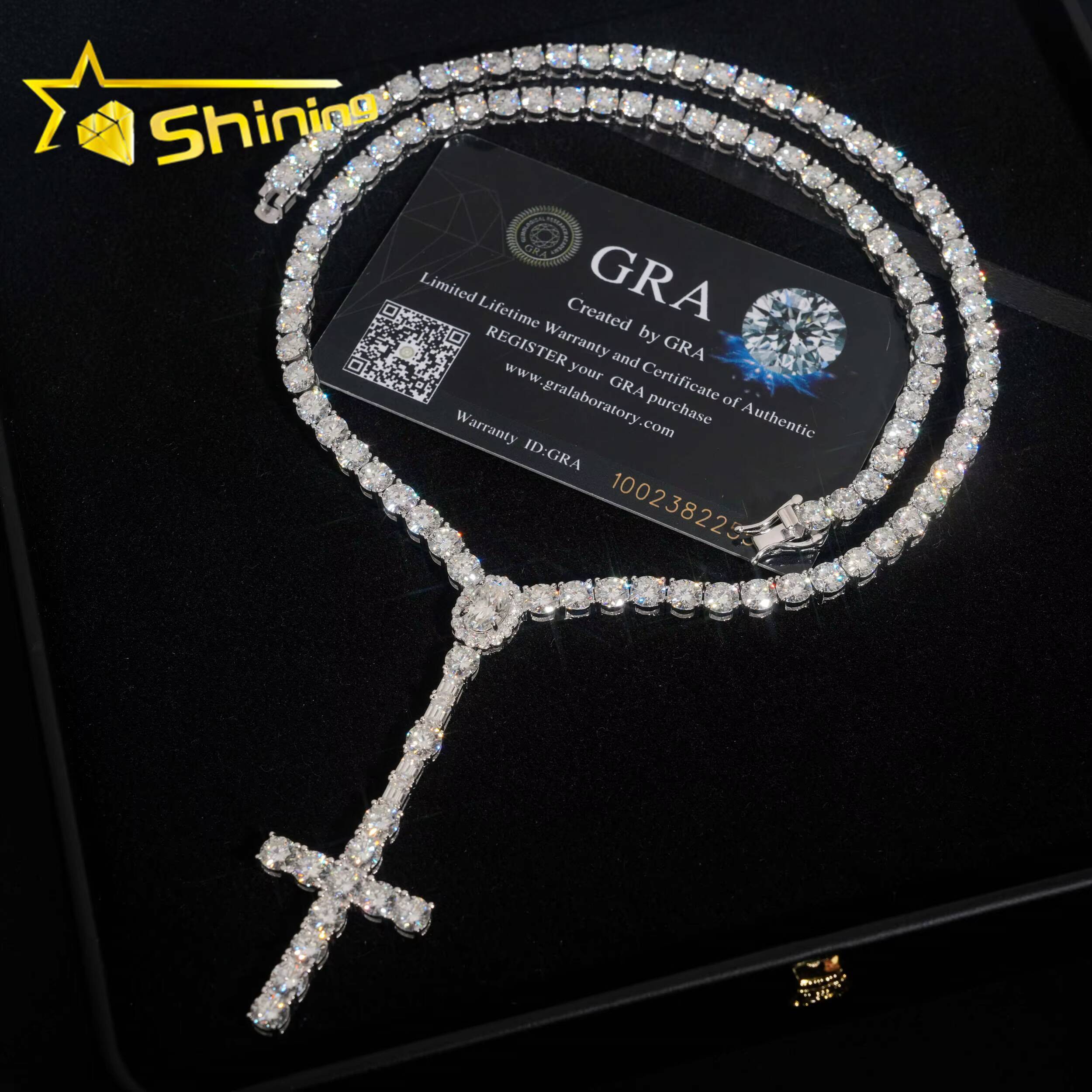 New Design 925 Sterling Silver Cross Style Moissanite Pendant Necklace Hip Hop Jewelry Moissanite Necklace Tennis for Men