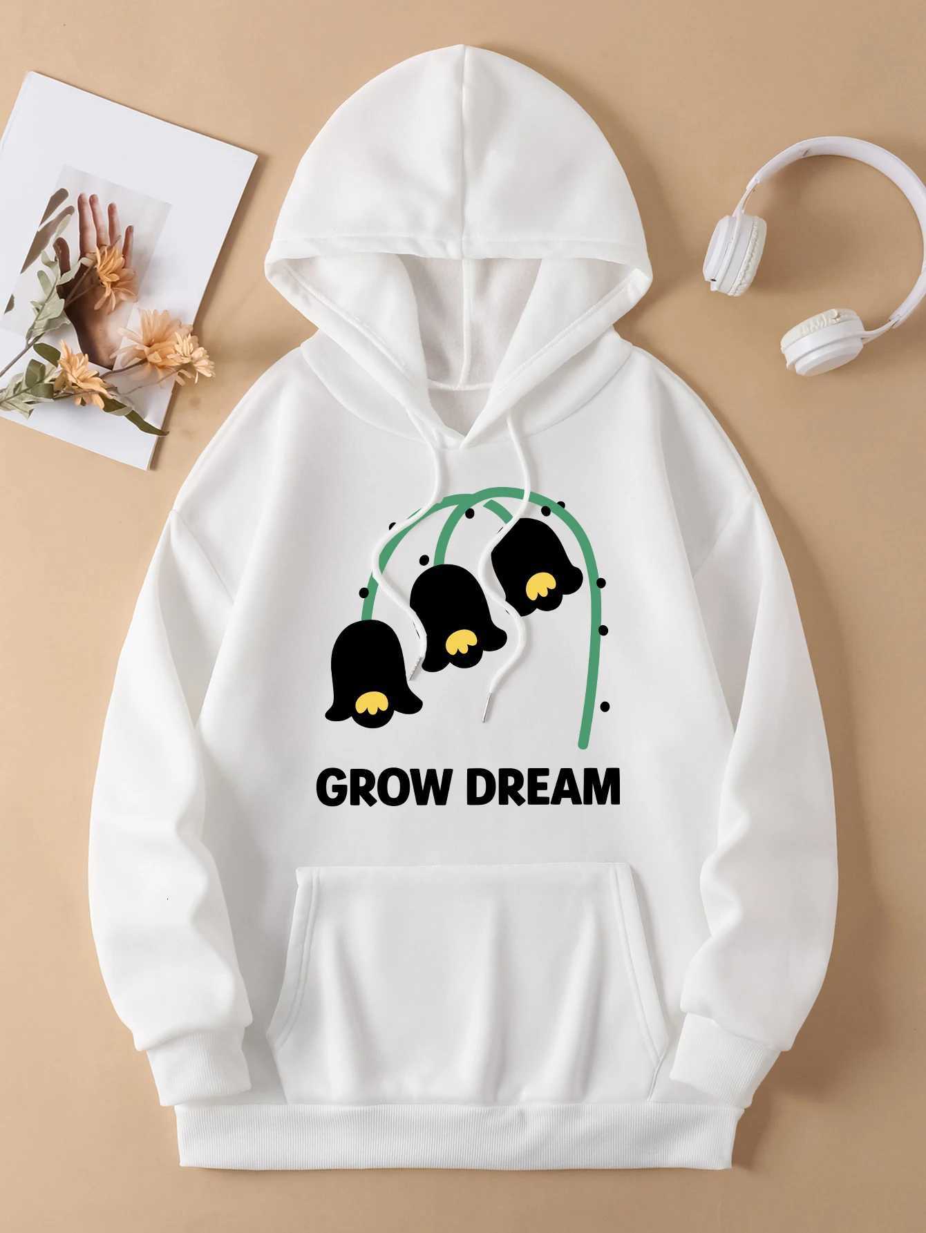 Grown Dream Beautiful Flower Printwomens Hoodies Loose Y2K Hoody Fleece Pocket Hoodie Autumn Multicolor Female SportswearZ250918