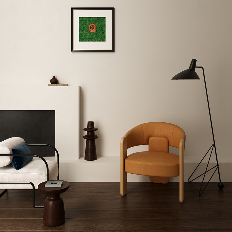 Living Room Furniture Modern Ice - Cream Inspired Tan Leather & Wood Lounge Chair for Living Room Decor