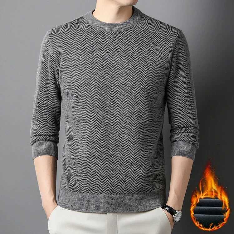 Winter New Plush Middle Aged and Elderly Trendy Mens Business Casual Pullover Tops Mens ClothesZ250918