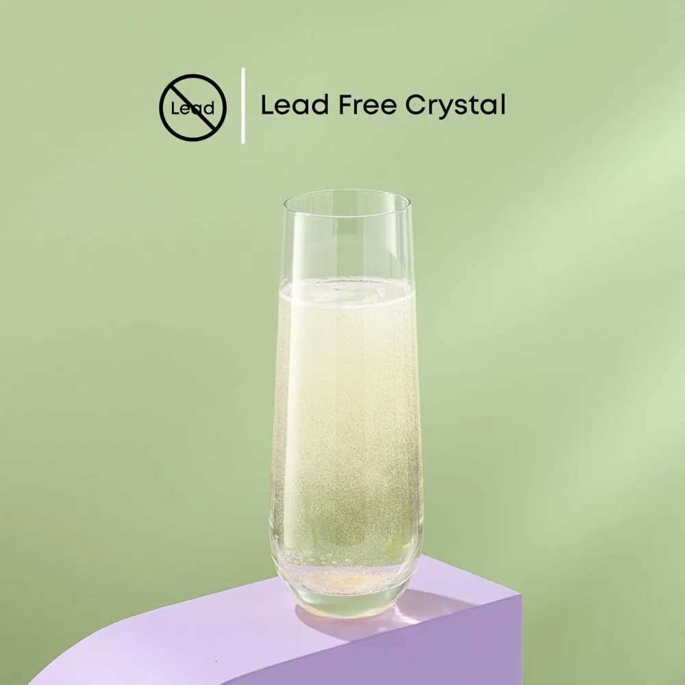 Milo Stemless Champagne Flutes Set of 8 Crystal Glasses 95oz Prosecco Wine Flute Mimosa Glasses Cocktail Glass Set Water H F250918