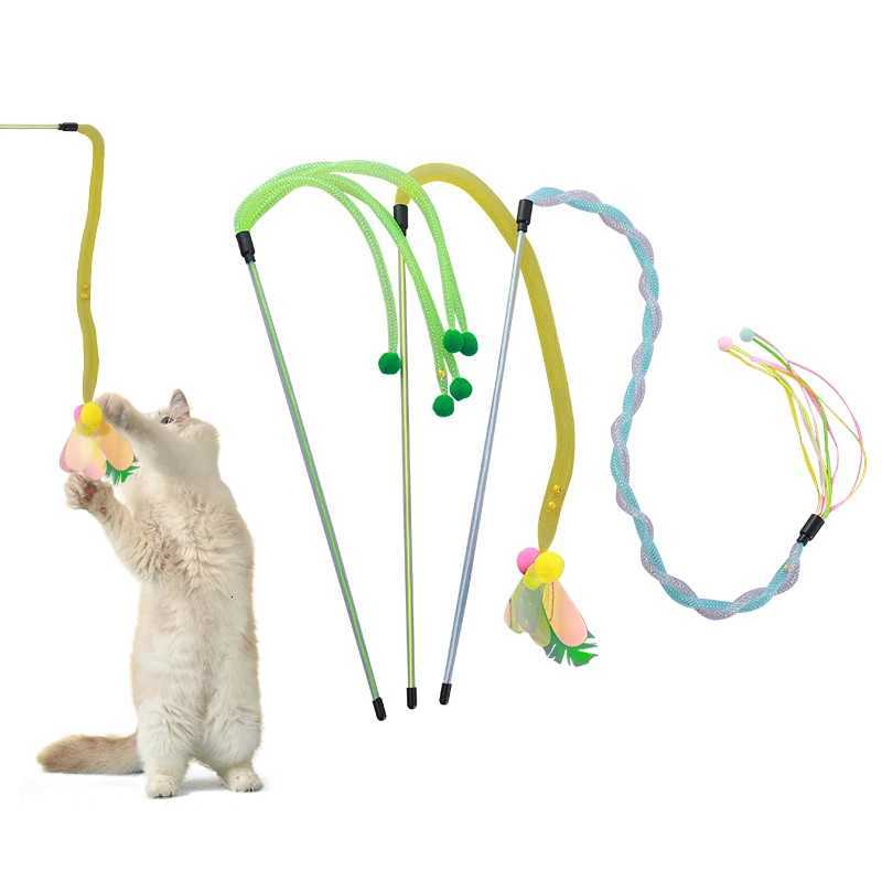 Cat toy Colorful nylon hose catteasing stick with builtin bell to Go Hairball interactive fun pet supplies X250918