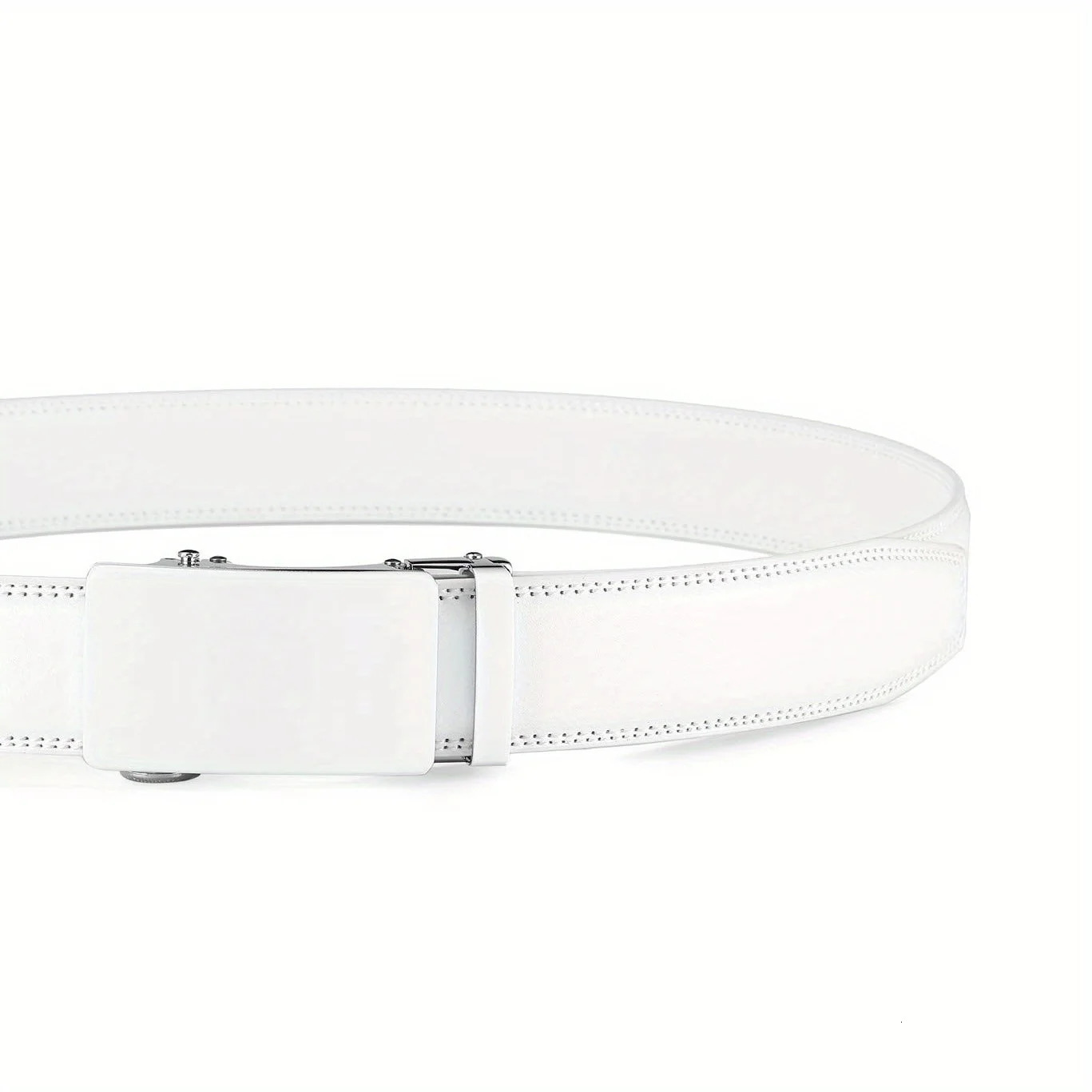 White Leather Mens Belt Ratchet Dress with Automatic Buckle Trim To Fit35mm Wide 250917