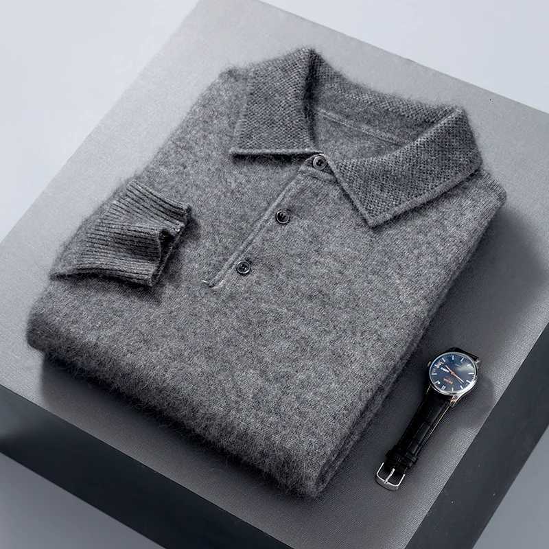 Pullover Mens Sweater Polo Neck 100 Mink Cashmere Knitted Sweater Casual Loose Large Size Long Sleeve 23 Winter Korean VersionZ250918