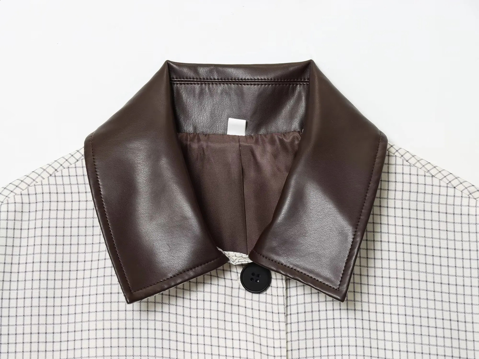 Womens trench coat jacket with long sleeve simple neat and fashionable and taller 2025 womens leather collar short 250918