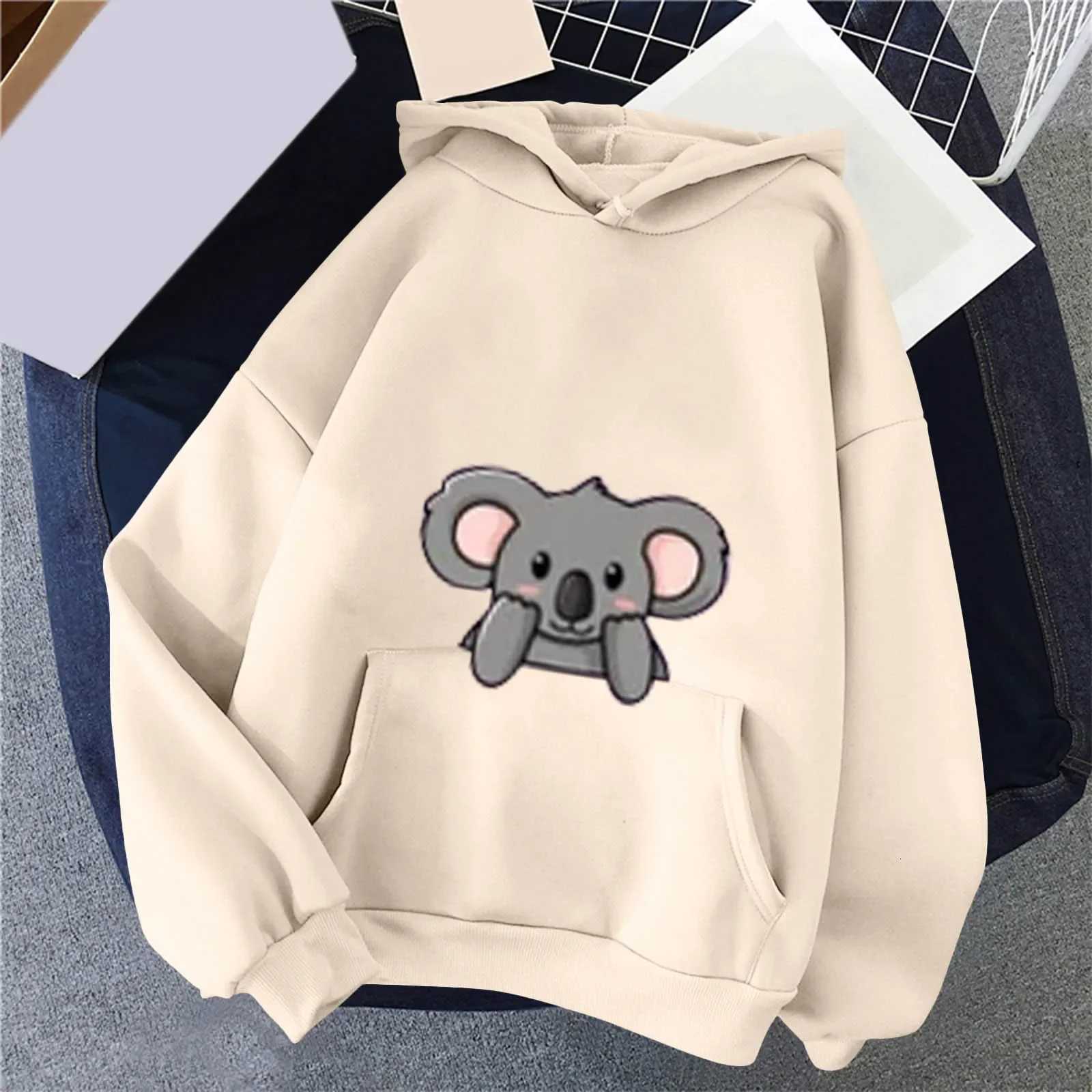Warm Casual Oversize Hoodie Sweatshirt Korean Clothes Female Sudadera Winter Kawaii Cartoon Koala Print Hoodies Women PulloverZ250918