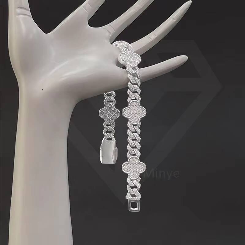 In Stock Hip Hop Jewelry Cuban Link Bracelet 925 Sterling Silver Moissanite Cuban Link Bracelet With GRA Certificate