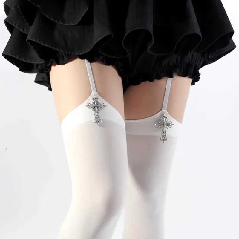 Cross Garter Stockings Black Gothic Women Sexy Lace Suspender Thigh Socks High Tube Underwear Pantyhose Cosplay Tights LingerieXJ250920