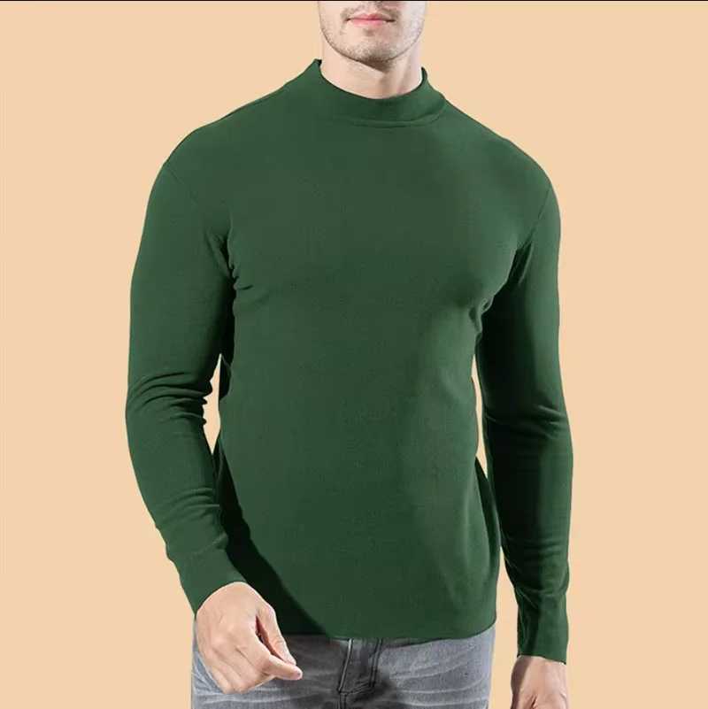 Hot selling winter mens standing collar basic solid color top pullover long sleeved mens slim fit elastic fashionable outerweaZ250918