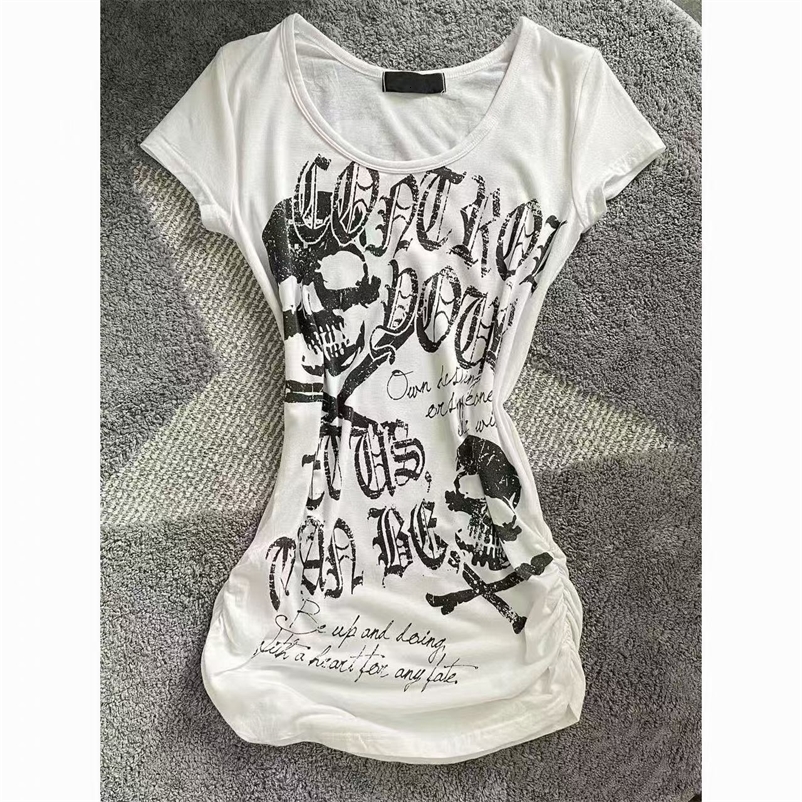 Punk Vintage 2000s Streetwear T shirts Women Clothes Gothic Slim Skulls Print Femme Tshirt Short sleeve Kpop Aesthetic Crop Tops 250918