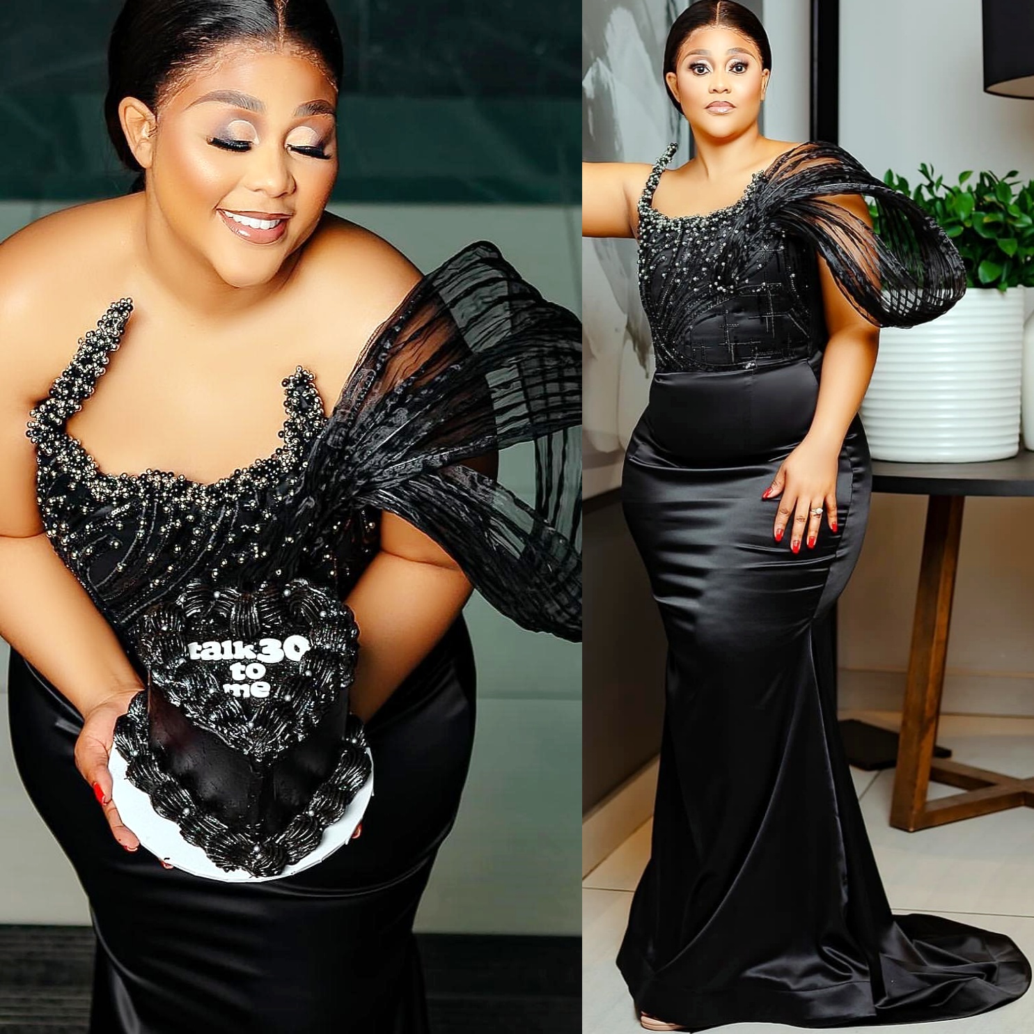 Mermaid Black Prom Dresses 2025 Pearls Beaded Satin Strapless Evening Formal Party Second Birthday Engagement Gowns Plus Size Dress For Special Occasi