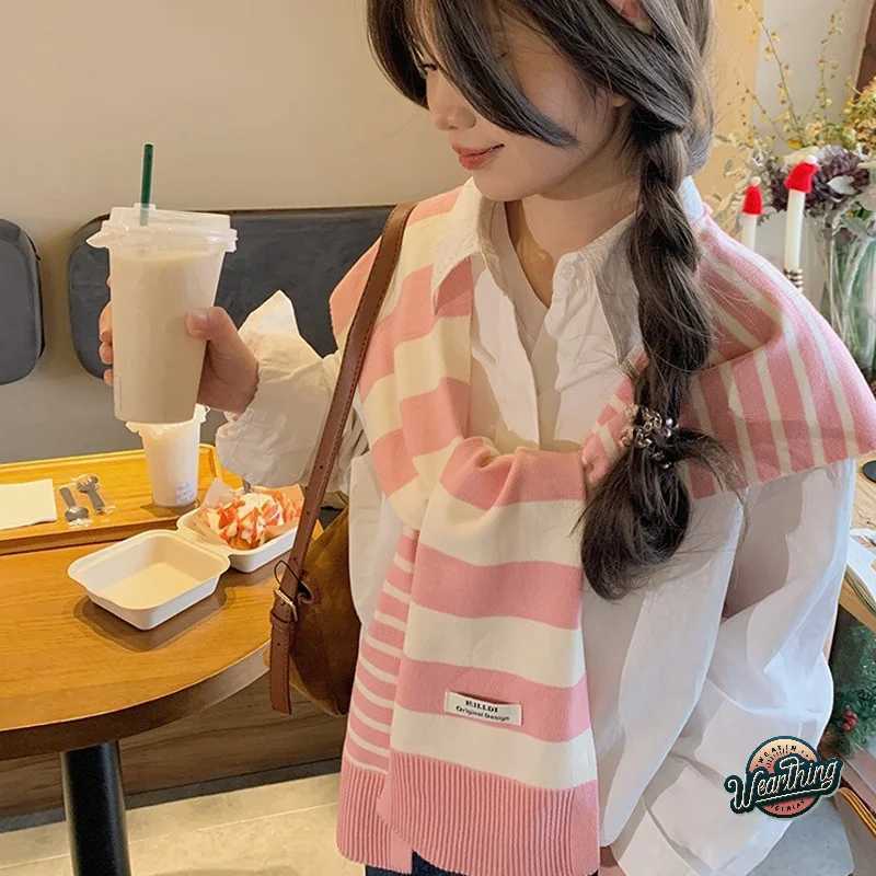 Wens Shl Knitted Striped Shl Cross Shl Blouse Shoders Fake Collar Ce Knotted Scarf For Wen Outerwear Y250918