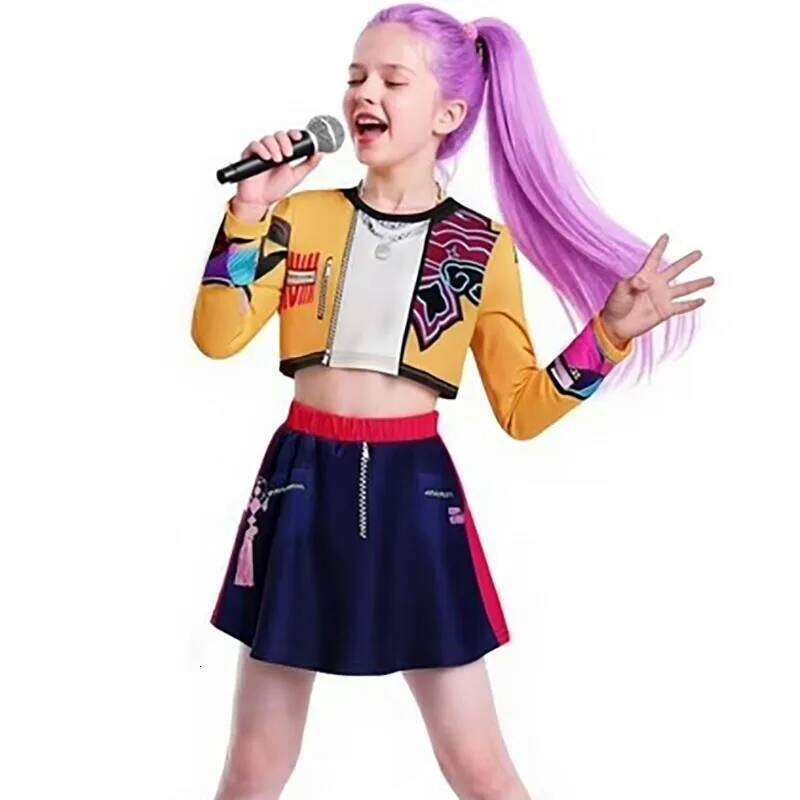 Girls Kpop Zoey Cosplay Costume Halloween Demon Hunt ers Rumi Mira Cosplay Tops Skirt Clothes Printed Stage Dress K ids Role Play