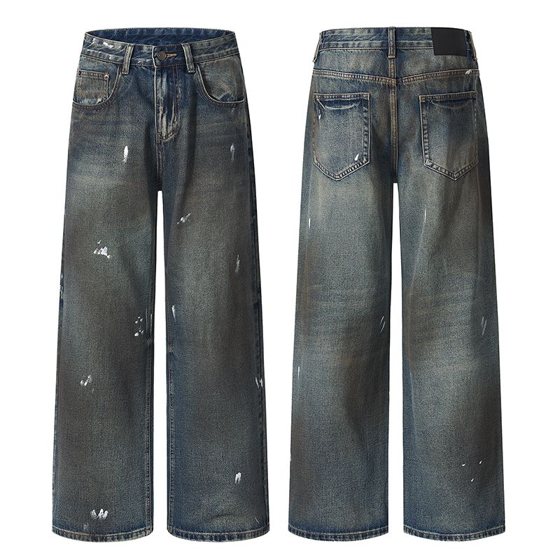Men's Jeans Unisex Autumn High - Street Jeans - Painted Graffiti, Retro Washed & Distressed, Loose Wide - Leg Straight Trousers