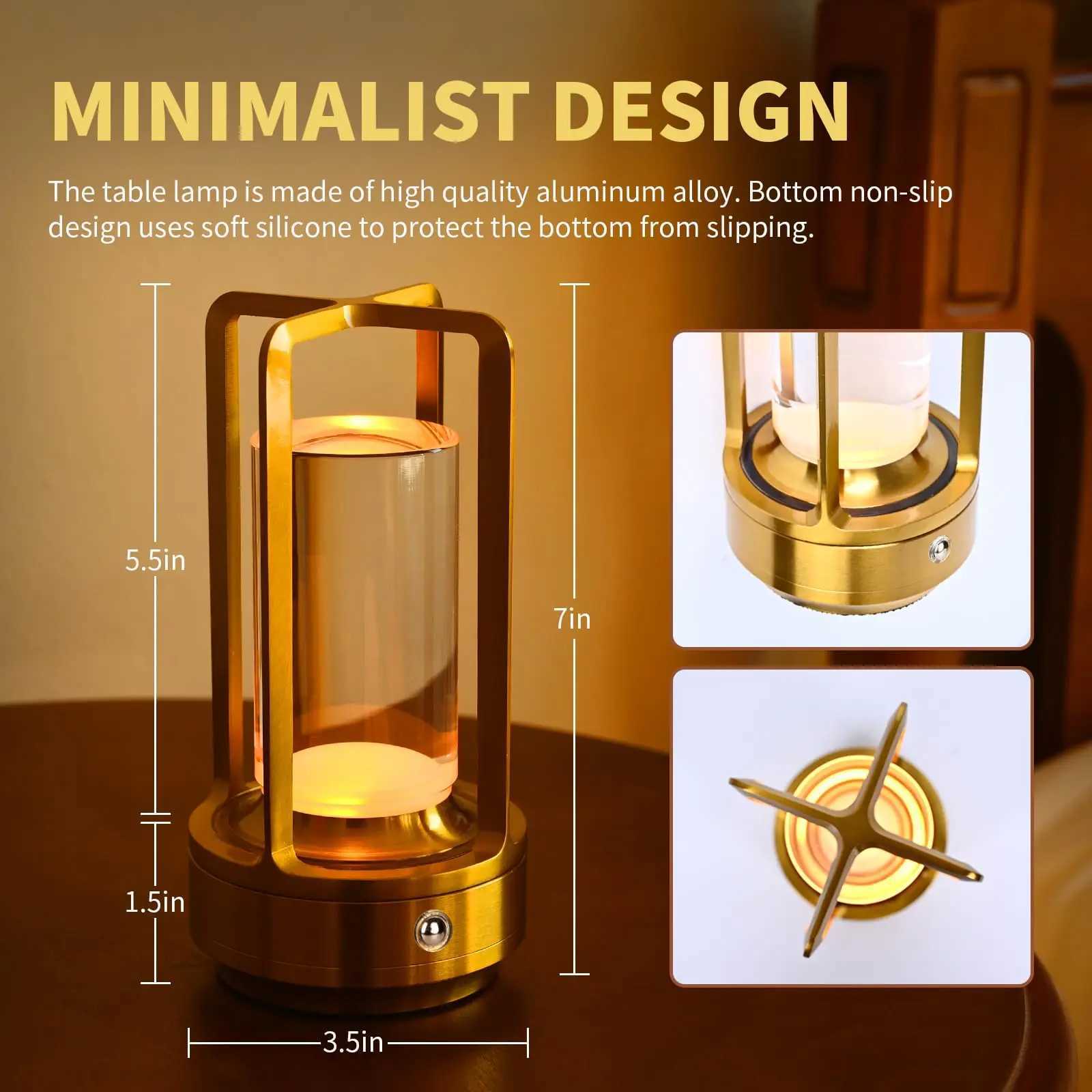 Retro LED Cordless Table Lamp Bar Metal Desk Lamps Touch Dimming Night Light Rechargeable Restaurant Bedroom Home Outdoor Decor Y2509241