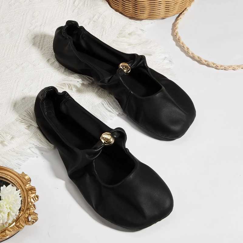 Comfort Soft Leather Ballet Flats Women Fashion Metal Decoration Mary Jane Shoes Casual Light Loafers Elegant Shallow Party Shoe W250918