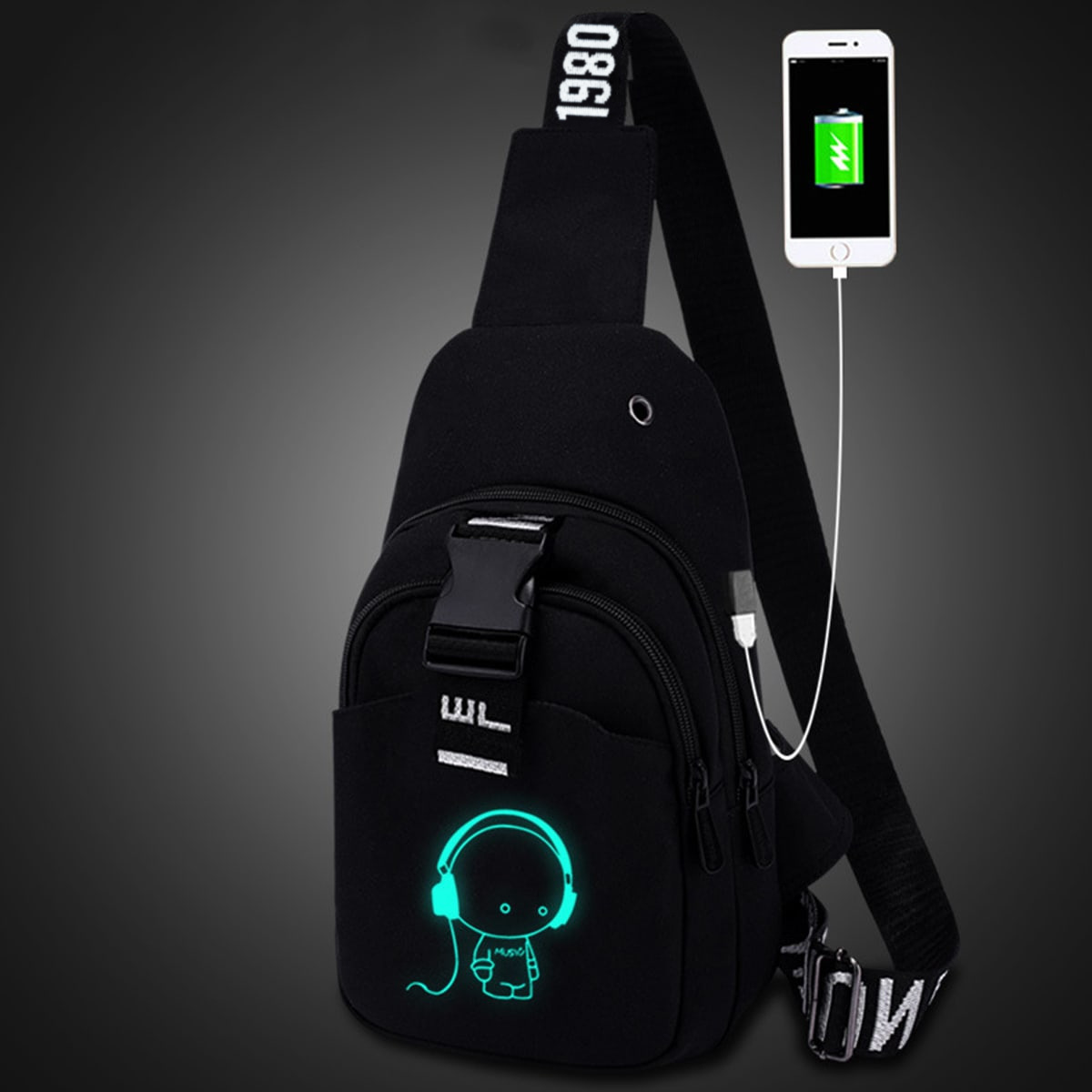 The glow-in-the-dark anti-theft chest bag is trendy and casual, with a slanted cross that is waterproof and wear-resistant