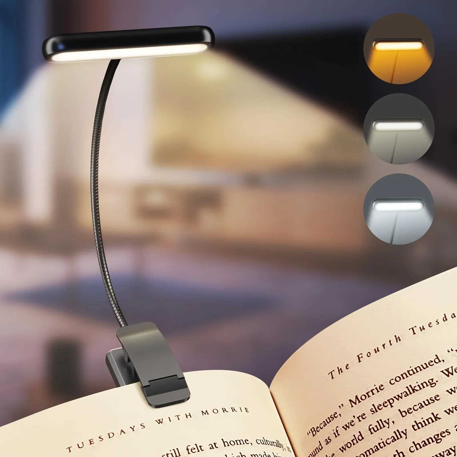 Portable Flexible Easy Clip Night Reading Lamp USB Rechargeable Reading Light 3Colors Warm Cool White Daylight Book Lamp C2509181