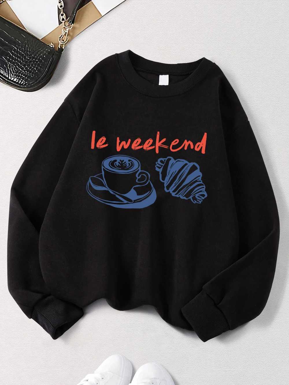 2025 Ie Weekend Coffee Bread Prints Sweatshirts Women Crewneck Basics Hoodies Warm Clothes Autumn Winter Casual Women PulloverZ250918