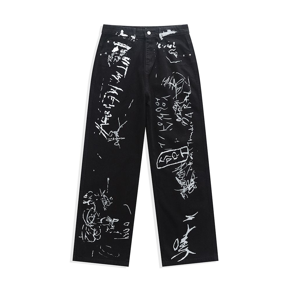 Men's Jeans Men's Autumn New Arrival American Streetwear - Loose Straight Cool Color - Splashed Trousers