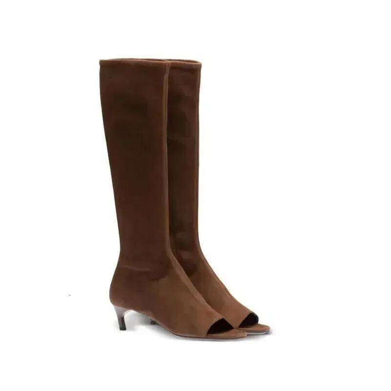 Ladies Spring and Summer New Slim Heel Pinch Toe Knee Cool Fashionable Side Zipper Mid Length Women's Boots