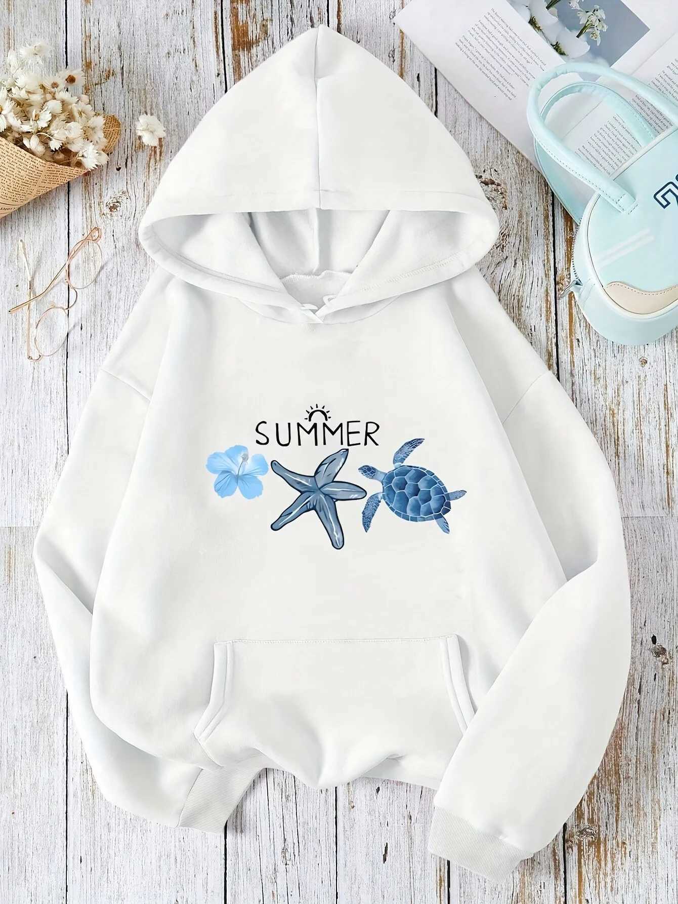 Turtle Sea Star Summer Printed 2025 Autumn Winter Hoodie Womens Top Casual Style Pullover Soft Fabric Long Sleeve ClothingZ250918