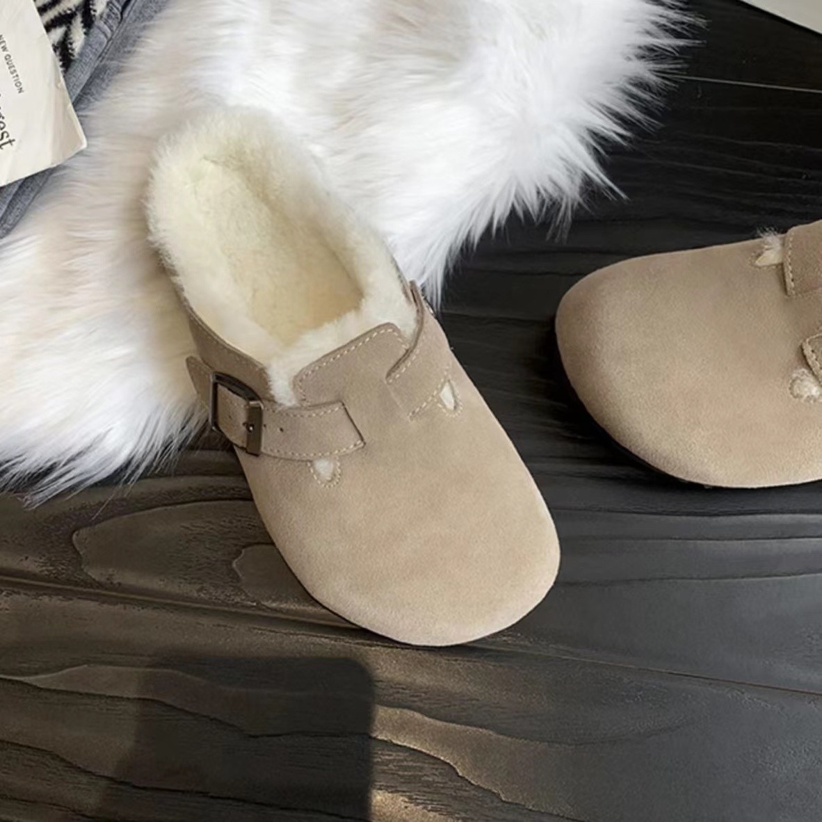 Hot Free shipping designer slippers for mens womens flat slippers grey brown khaki Plush and Thick Retro Baotou Half Dragged Cotton Shoes