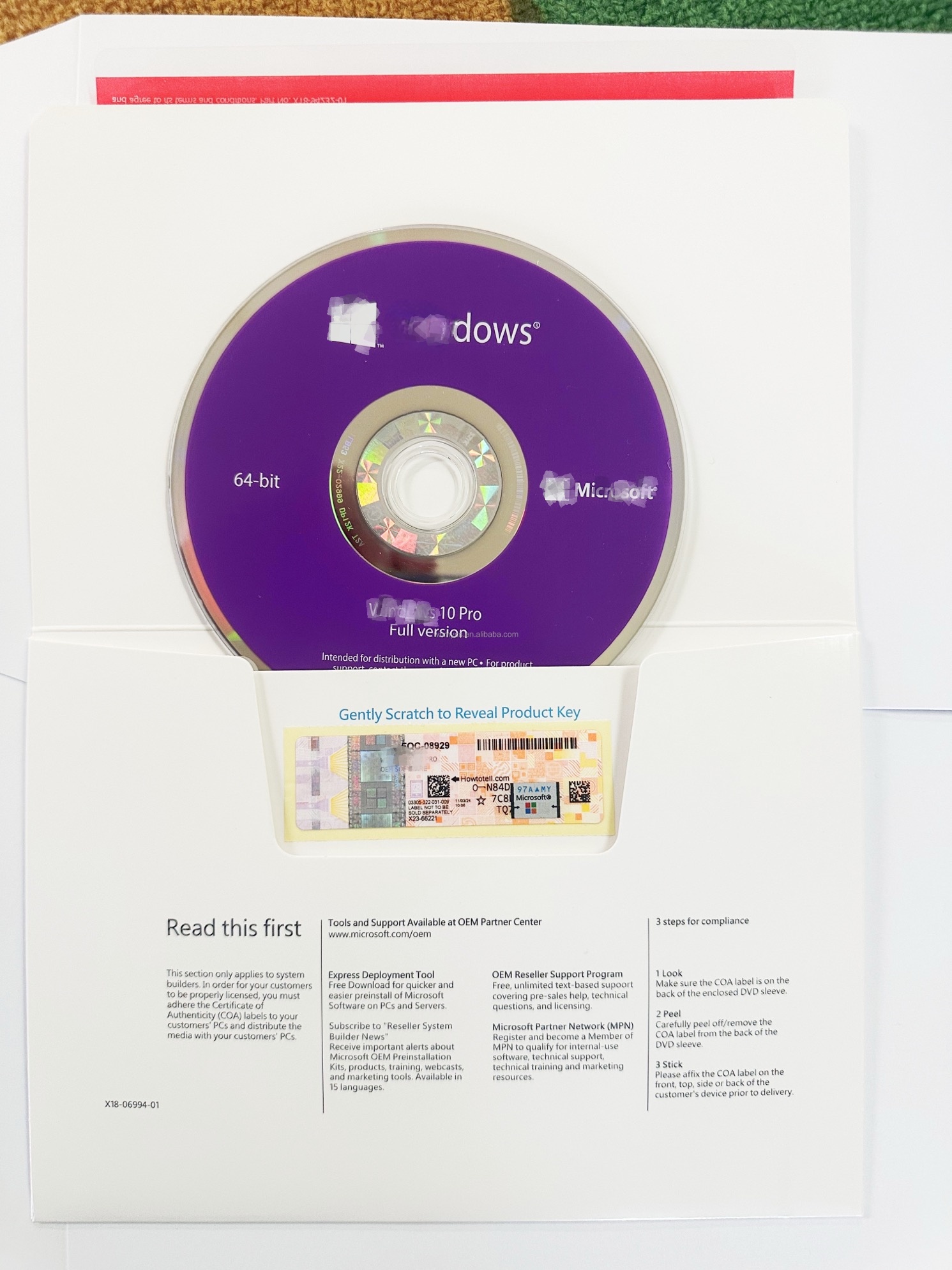 Win10 Pro Professional 64/32 Bit Installation Réparation Récupération DVD Disque complet Package avec licence COA