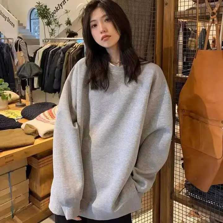 New crew neck sweater womens four seasons thin solid color niche versatile loose casual longsleeved top ins tideZ250918