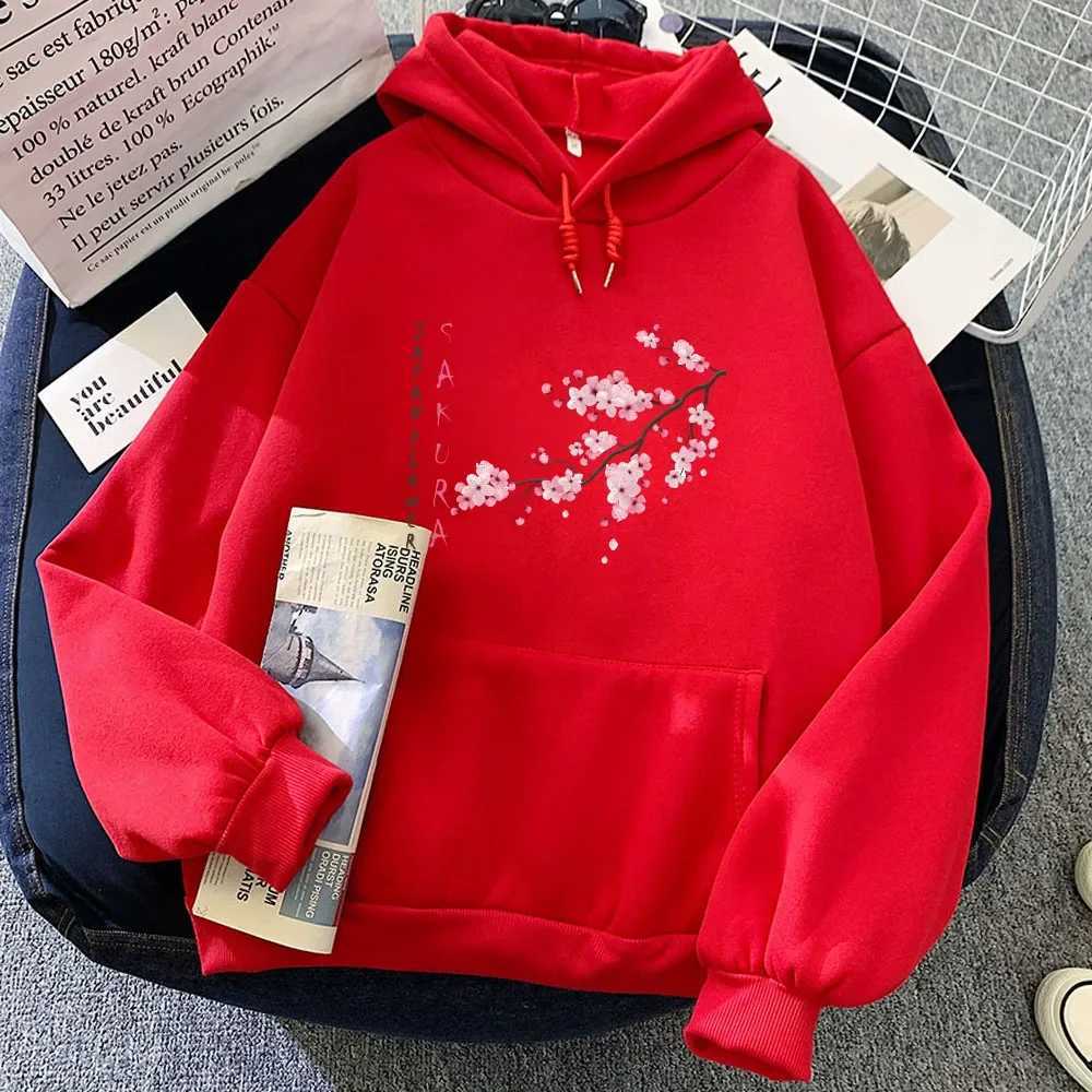 2025 Blossom Sakura Printing Hoodies Female Casual Sleeve Sweatshirt with Pocket Women Winter Pullovers Autumn Winter HoodieZ250918