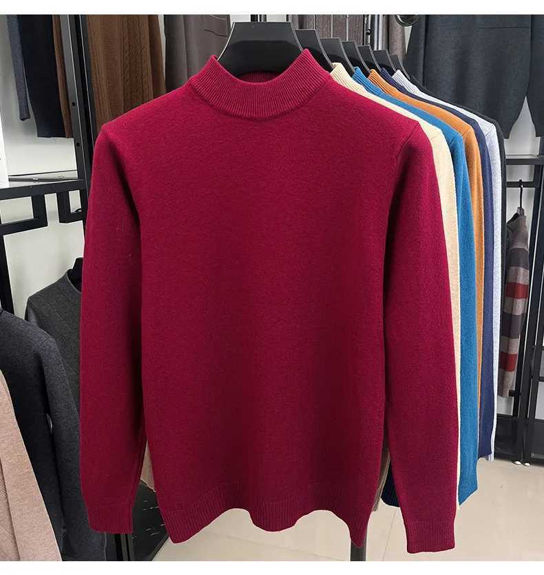 Spring and Autumn Woolen Sweater Mens Warm Half High Collar Winter Knitted Sweater Base Hooded SweaterZ250918