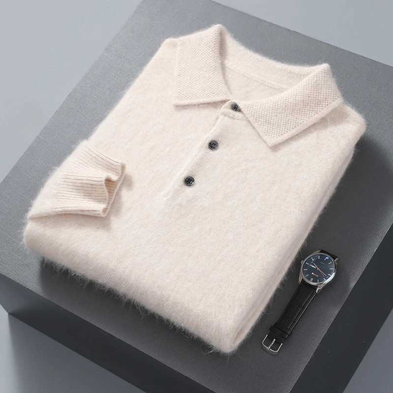 Pullover Mens Sweater Polo Neck 100 Mink Cashmere Knitted Sweater Casual Loose Large Size Long Sleeve 23 Winter Korean VersionZ250918