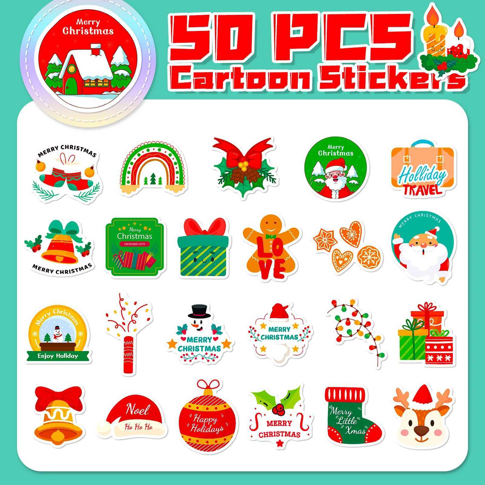 50pcs Christmas Santa Stickers Kids Cartoon Doodle Creative Stickers Water Bottles Laptop Phones Decoration Graffiti Sticker C250918