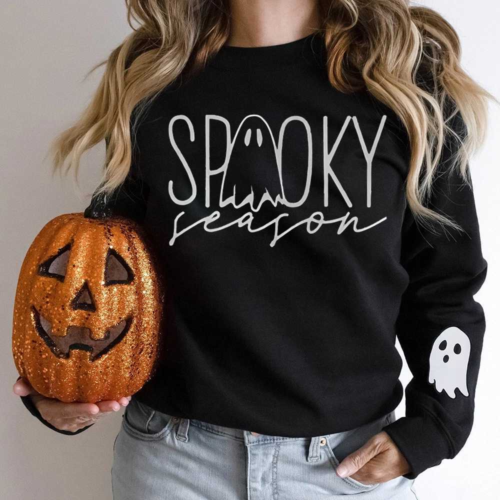 Halloween Spooky Season Sweatshirts For Women Funny Halloween Ghost Graphic Oversized Sweatshirts Fall Long Sleeve PulloversZ250918