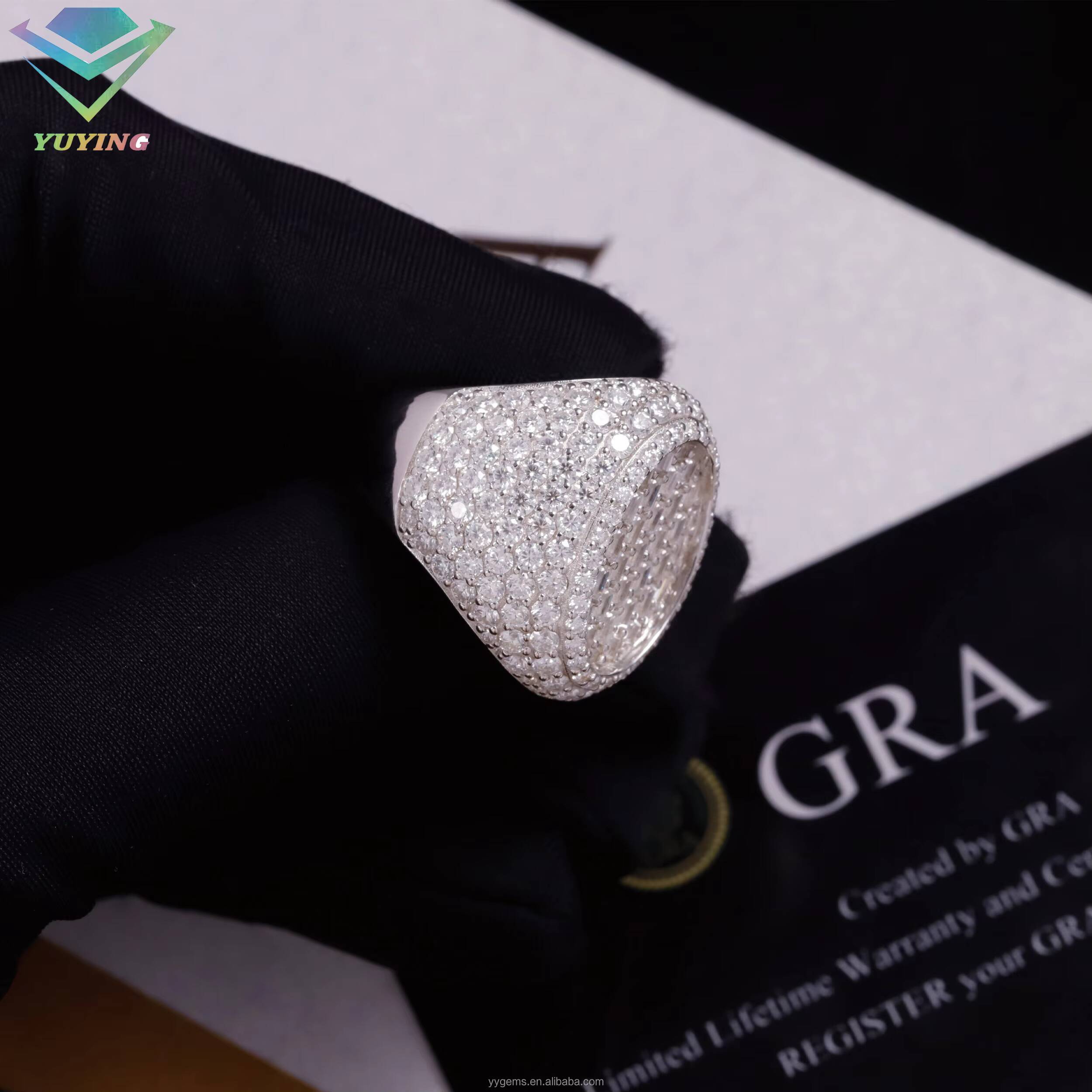 Oval Shape Moissanite Rings Hip Hop Jewelry 925 Silver Gold Plated Fashion Jewelry Rings Factory Price Men Cuban Rings